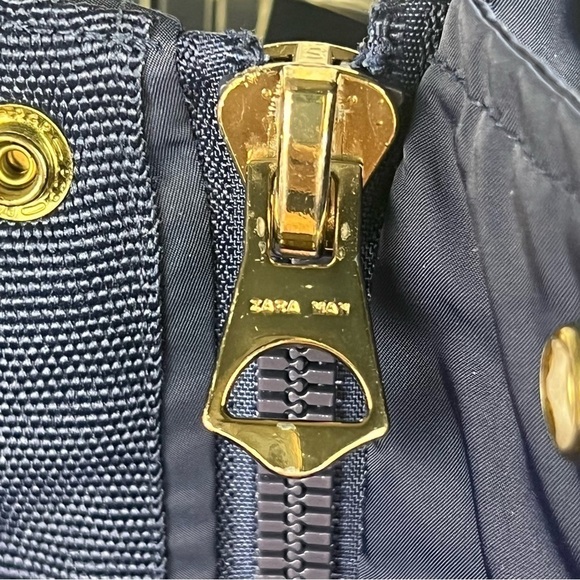 EUC- Zara Man Hooded Varsity Stripe Inside Navy Blue Bomber Jacket Size Large - Picture 15 of 16